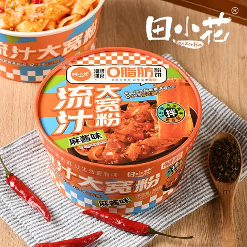 Tian Xiaohua 0 Fat Wide Noodle Sesame Sauce Flavor268g 田小花碗装0脂流汁大宽粉麻酱味268g