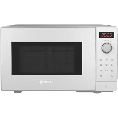 Bosch FFL023MW0 Serie 2 Mikrowelle, 26 x 44 cm, 800 W, Drehteller 27 cm, Türanschlag Links, AutoPilot 7 mit 7 Automatikprogramme, Reinigungsunterstützung, LED-Touchdisplay, Weiß