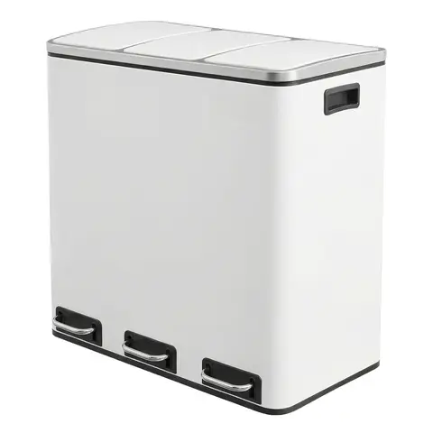SONGMICSHOME SONGMICSHOME Drievoudige Afvalbak, 3 x 18L Prullenbak met Pedalen, Softclose Deksel, Staal, voor Keuken, Wit