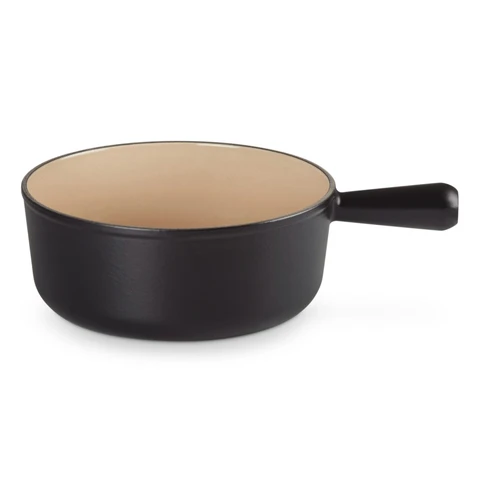 LE CREUSET Emaille Gusseisen Fondue-Set Mattschwarz 24 cm für Käse- und Schokofondue