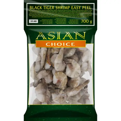 Asian Choice Crevettes Black Tiger 31/40 sans tête faciles à décortiquer - 1 kg / 700 g net