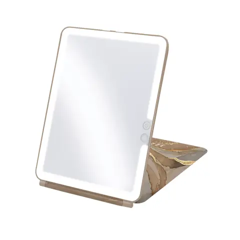 SENSSE Modern Marble LED Glow Up Mirror – Adjustable LED Lighting, Touch Control, Free-Standing Design – White/Marble SNMI04