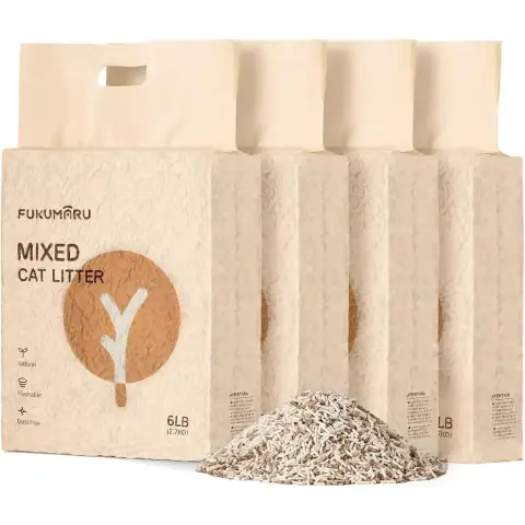 FUKUMARU Tofu Cat Litter,Strong Clumping Cat Litter, Dust Free Unscented Flushable Tofu Litter, Natural, Lightweight and Low Tracking Kitty Litter Pellets Mixed (Applewood) 2.7kg*4 bags