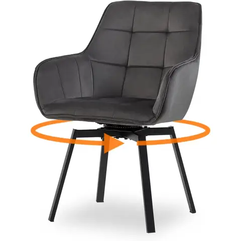 CLIPOP Single Dining Chair Velvet Padded Seat 360°Swivel Armchair with Backrest and Metal Legs,Rotatable Desk Chair for Home Office/Living Room/Bedroom 0199-s velvet deep grey 54*59*83 cm