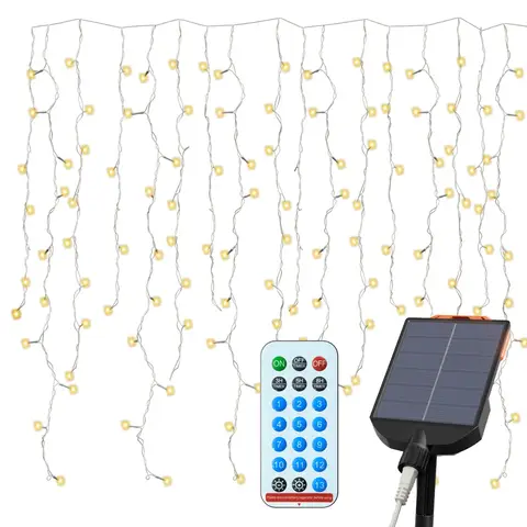 LZQ Solar LED Eisregen Lichterkette, Außen Garten Weihnachtsdekoration 50M 200LED | Weihnachten