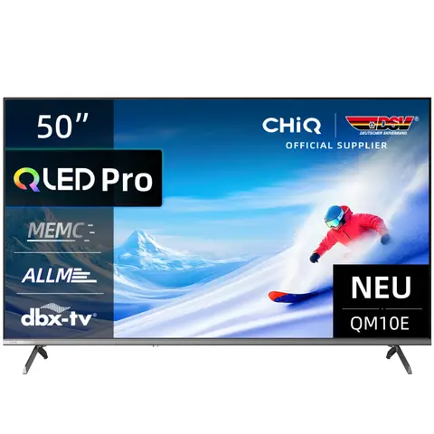 CHiQ U50QM10E 50 Zoll (127 cm) 4K Ultra HD QLED Smart TV | Mit smartem Google TV | HDR10, VRR & ALLM | Ultra-dünnes Metallisches Randlos-Design | Dolby Audio | Triple Tuner (DVB-C/T/T2/S/S2) | Dual-Band WLAN | Neues Modell