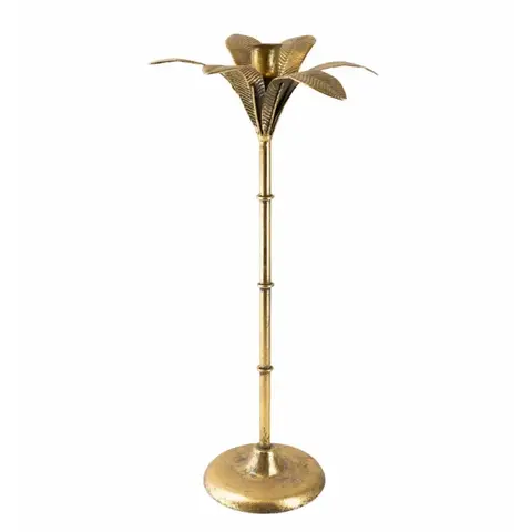 Candlelight Candle Holder Tapered Palm Tree Metal Gold H:42cm