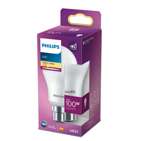 Philips Light Bulb LED Globe Frosted Bayonet B22 Warm White 100W Non-Dimmable