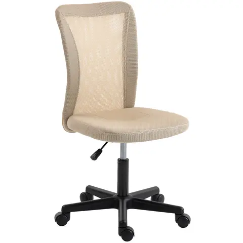 Vinsetto Ergonomic Office Chair, Armless Swivel Computer Desk Chair with Mesh Back, Padded Seat, Adjustable Height and Rolling Wheels, Space Saving for Home Work Study, Beige