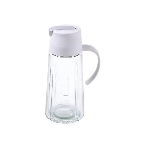 BJ Flacon à huile en verre 630 ml, ouverture et fermeture automatique, pour huile, sauce, vinaigre et assaisonnement, blanc