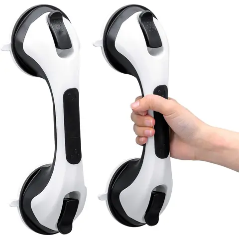 TAILI Shower Handles for Elderly Suction, 2 Pack 12 Inch Shower Grab Bars for Seniors, Grab Bars for Bathtubs and Showers, No Drilling Removable Safety Shower Grip, Black