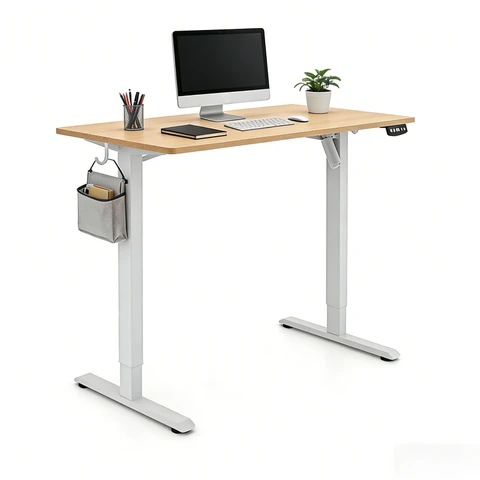 ochama Electric Standing Desk, Oak Colour, 120*60cm, Full Board Tabletop, 2-Level Memory Height, 70KG Load Capacity, UK Standard & CE Dual Certification, Eco-Friendly Tabletop, Desk for Office / Study / Gaming