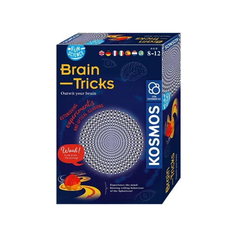 KOSMOS 654252 Fun Science - Brain Tricks, Verblüffende Experimente mit optischen Täuschungen und Illusionen, u. a. mit 3D-Brille, Sphericon, Schiefer Raum, Experimentier-Set für Kinder ab 8-12 Jahre