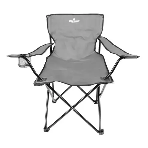 Milestone Camping Chair Folding with Cup Holder Grey