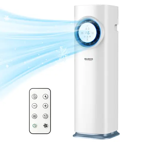 ELECCI tragbarer kompressor-kühlventilator, 3-in-1 kühlung, heizung & ventilatoren mit negativer ionenreinigung, 3 geschwindigkeitsstufen & fernbedienung, mobiler luftkühler mit montageset für fenster für zuhause und büro [energieeffizienzklasse a]
