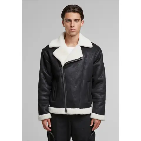 Urban Classics Sherpa-Bikerjacke schwarz/weißsand 3XL