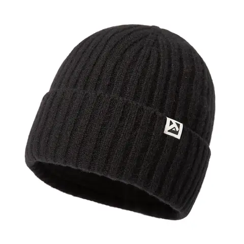 TOP-EX 100% Merino-Wollmütze mit Fleece-Futter, Wintermütze für kaltes Wetter, warm, Größe M/L, Schwarz