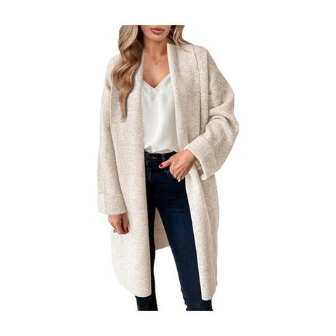 Women's Long Cardigan Sweaters Chunky Open Front Oversized Slouchy Knit Fall Trendy Coatigan Jackets (apricot, M)