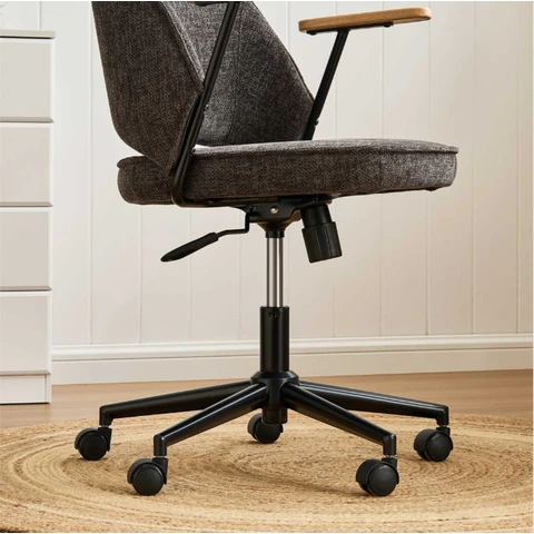 CLIPOP Home Office Chair Fabric, Ergonomic Computer Desk Chair, Swivel Chairs with Arms and Wheels, Padded Cushion Seat & Back Support for Study, Work Modern 0700 deep grey single 61*63.5*95 cm