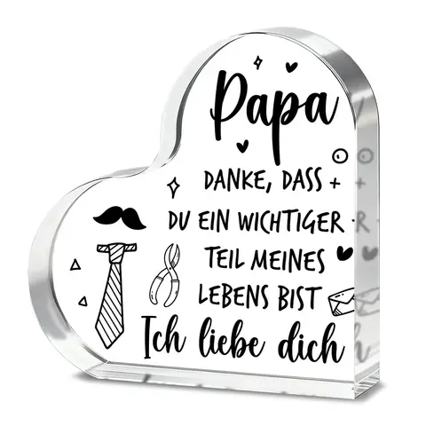 Alphynix Berührendes „Papa Danke“ Herz-Kristall, Werkzeugmotive, Vaterstag-Geburtstagsgeschenk, 1 Stück