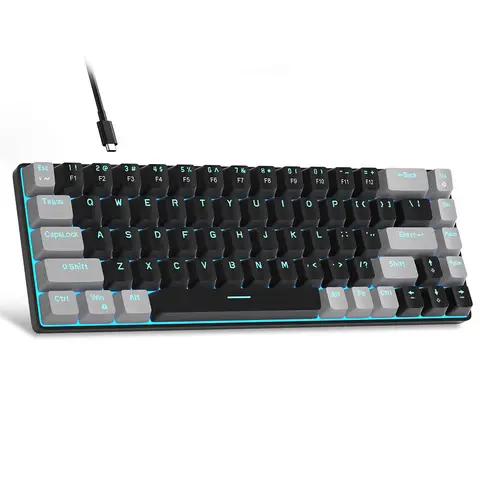 MageGee Tragbare 60% Mechanische Gaming-Tastatur, MK-Box LED-Hintergrundbeleuchtung Kompakte 68-Tasten Mini Kabelgebundene Büro-Tastatur mit Roten Schaltern für Windows Laptop PC Mac - Schwarz/Grau