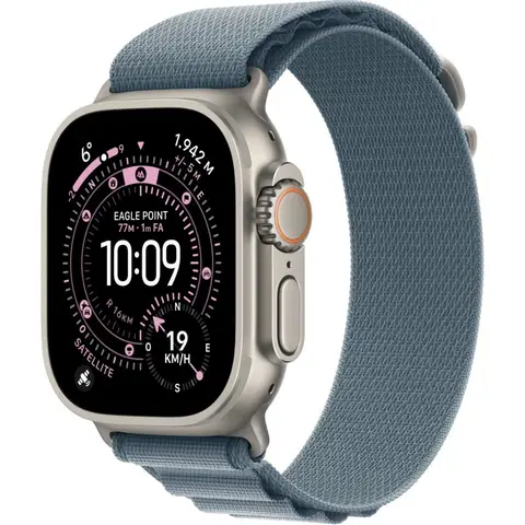 Apple Watch Ultra 3 GPS + Cellulair 49 mm - natuurlijk titanium behoesing - lichtblauwe alpenlussenband - Large
