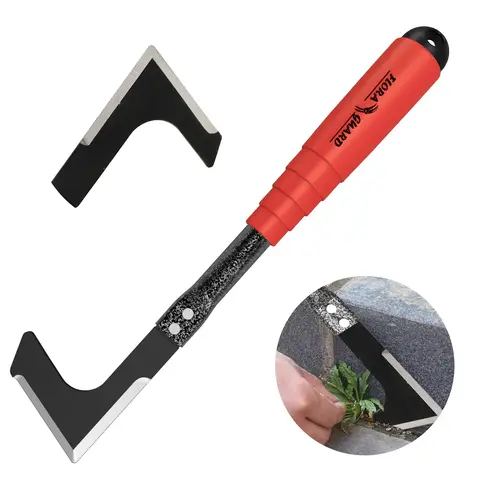 FLORA GUARD Fugenschaber mit beidseitig scharfer Edelstahlklinge, zur Entfernung von Moos und Unkräutern aus Fliesenfugen, Unkräutermesser mit ergonomischem Griff
