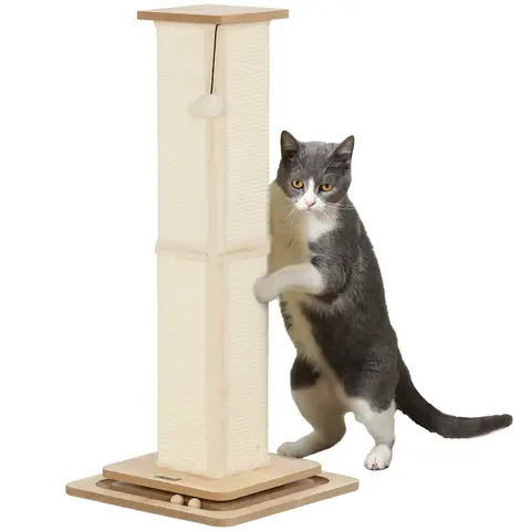 PawHut Cat Scratching Post, 87cm Cat Scratcher with Sisal Scratching Post, Track Ball Toy, Hanging Ball, 3 in 1 Scratcher Post for Indoor Kittens