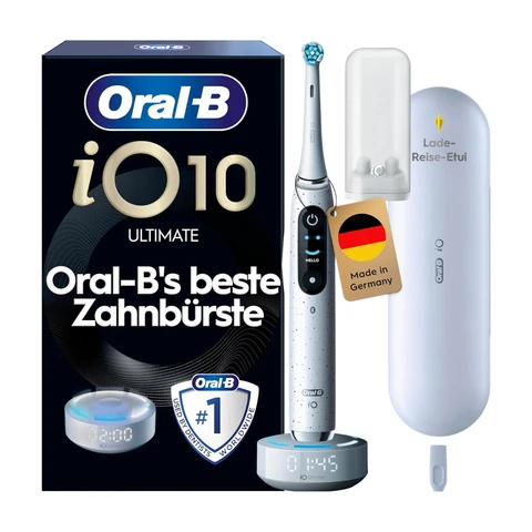 Oral-B iO Series 10 Elektrische Zahnbürste/Electric Toothbrush mit iOSense, Magnet-Technologie, 7 Putzmodi für Zahnpflege, 3D-Analyse, Farbdisplay und Lade-Reise-Etui, Designed by Braun, Weiß