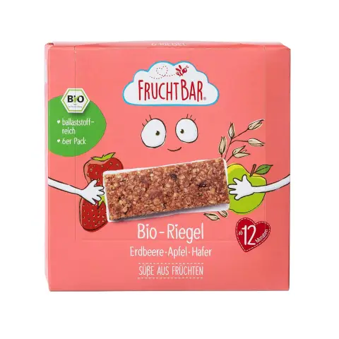 FruchtBar Bio Riegel Erdbeere, Apfel, Hafer (ab 12 Monaten) 6 x 23 g