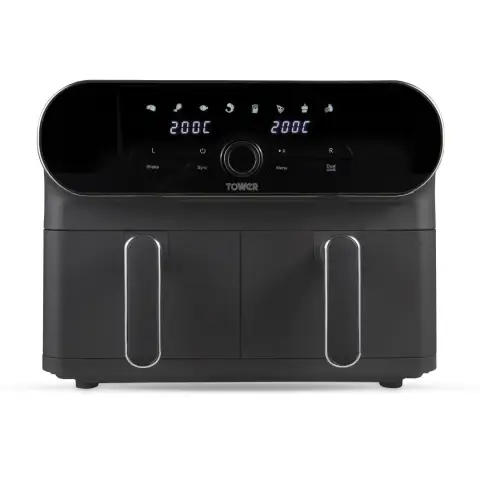 Tower T17138 Vortx Elite 10.4L Duo Basket Air Fryer with Sync Finish, 1700W Power, Graphite with Chrome Accents
