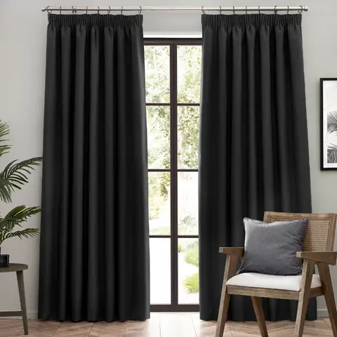 Furn Pencil Pleat Curtains Dawn Blackout Black W:168xL:229cm