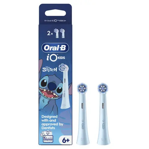 Oral-B iO Kids Disney Stitch Electric Toothbrush Head for Ages 6+, Gentle on wobbly teeth & gums for cleaner teeth, Pack of 2