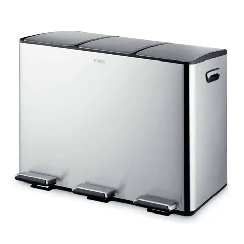 Tower Recycling Pedal Bin with 3 Compartments, 45L, Stainless Steel