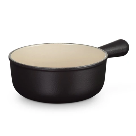 LE CREUSET Emaille Gusseisen-Fondue-Topf Mattschwarz 20cm für Käse- und Schokofondue