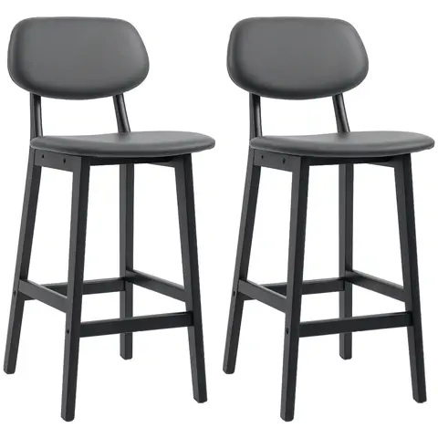 HOMCOM Bar Stools Set of 2, Breakfast Bar Chairs, PU Leather Upholstered Kitchen Stools with Backs Dark Grey