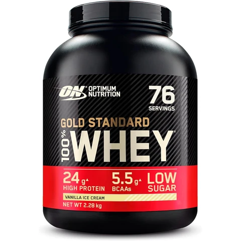 Optimum Nutrition Gold Standard Whey Muscle Building and Recovery Protein Powder With Glutamine and Amino Acids, Vanilla Ice Cream, 73 Servings, 2.27kg, packaging may vary