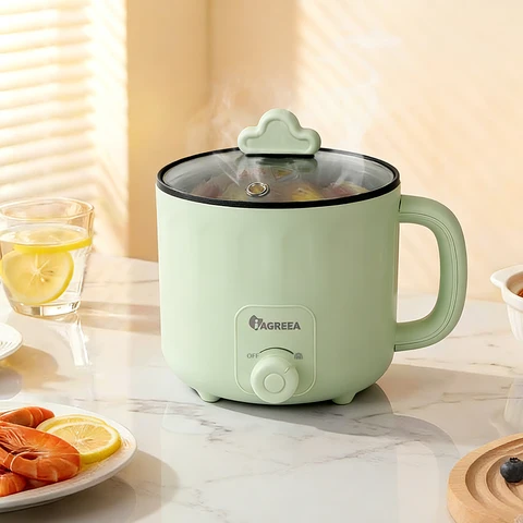 IAGREEA Cuiseur électrique portable 1,6 L, cuiseur à ramen, cuiseur de nouilles ramen - Mini cuiseur à ramen à double alimentation, multicuiseur multifonction, cuiseur de nouilles antiadhésif avec protection contre l'ébullition à sec, pour pâtes, nouilles et soupe aux œufs, compact pour dortoir et bureau (Vert)