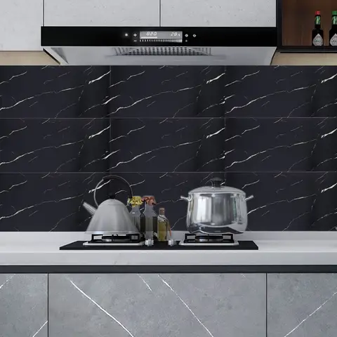 LIVINGANDHOME 10 Stück wasserdichte Marmor-Wandfliesenaufkleber, Schwarz, Selbstklebend & ölbeständig