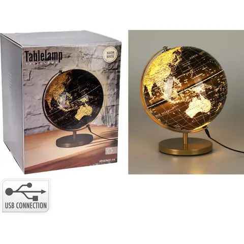 ERDKUGEL MIT LICHT 31CM SCHWARZ