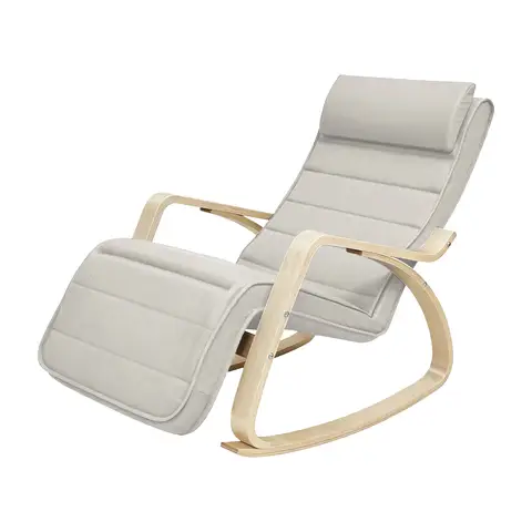 SONGMICSHOME Schaukelstuhl mit verstellbarer Fußstütze, Relaxstuhl für Wohnzimmer, 5 Positionen, beige