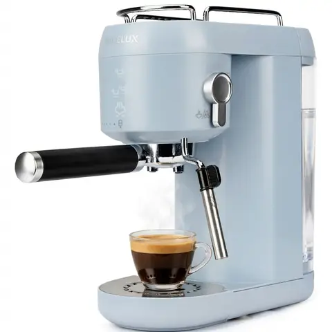 KAFELUX TC58A Machine à expresso à porte-filtre, 20 bars, avec mousseur à lait, thermoblock 1400 W et contrôle PID, compatible avec les dosettes de café, réservoir d'eau de 1 L, design fin, bleu clair