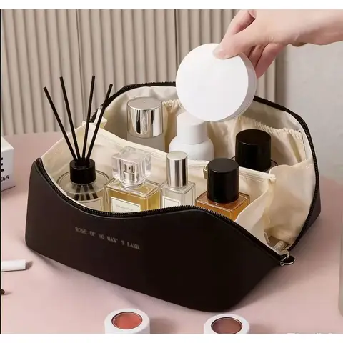 Verbex H8 Black Handbag Travel Bag Makeup Bag Storage Bag Multifunctional Popular Thickened PU Pillow Travel Portable High-Value Makeup Bag