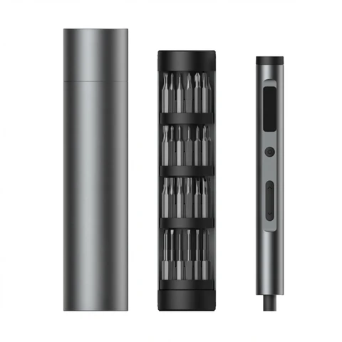 EasyWox 62-in-1 Mini Electric Screwdriver Set, Digital Torque Display, 500mAh Rechargeable Lithium Battery, Rotatable Tube Storage, Extendable Bits, Gray