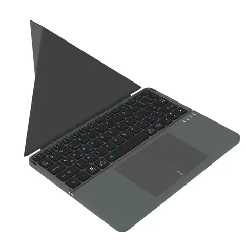 VoxorAI B033 Black Foldable Bluetooth Keyboard features a touchpad and numeric keypad. This portable, full-size wireless keyboard is suitable for PCs, laptops, iPads, tablets, and smartphones.