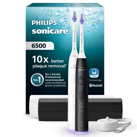 PHILIPS HX7419/01 - Brosse à dents électrique Sonicare - Série 6500, capteur de pression, 9 réglages de brossage, autonomie 21 jours, 2 pièces