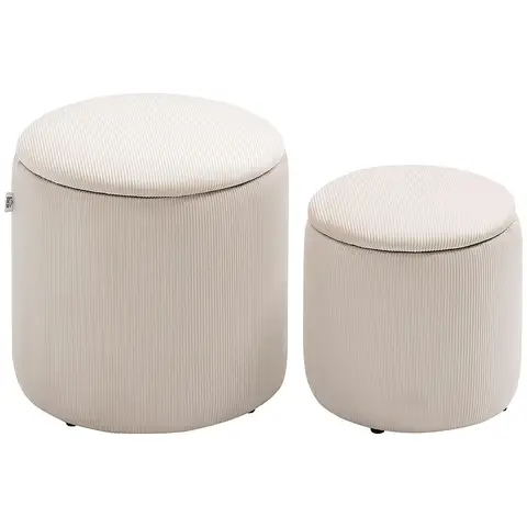 HOMCOM Ottomans Storage Nested Textured Cream 2 Pcs