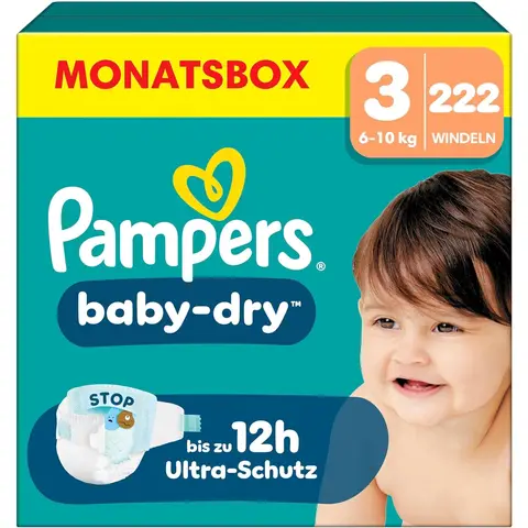 Pampers Baby Dry Größe 3 Midi 6-10kg Monatsbox 222 Stück