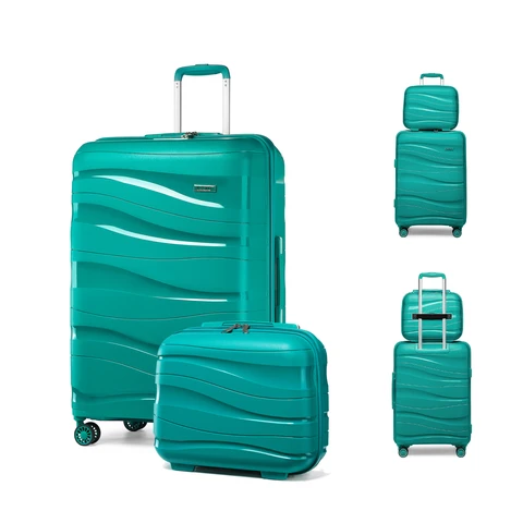 2-Piece Travel Suitcase Set with Matching Storage Case, Lightweight PP Hard Shell Luggage with Spinner Wheels & TSA Lock, Durable Multi-Size Travel Set (Turquoise)