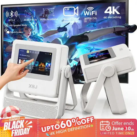 【300" Giant Immersive Projection View】XBJ Outdoor Projector with Touch Tablet, 300" Giant Screen for Home Theater Smart Projector, Native 1080P/4K Supported,  with Android System，900 ANSI, Auto Focus/Keystone, WiFi 6, Also as Office Projector for Presentations, Compatible with PS5/Switch,white A5Pro